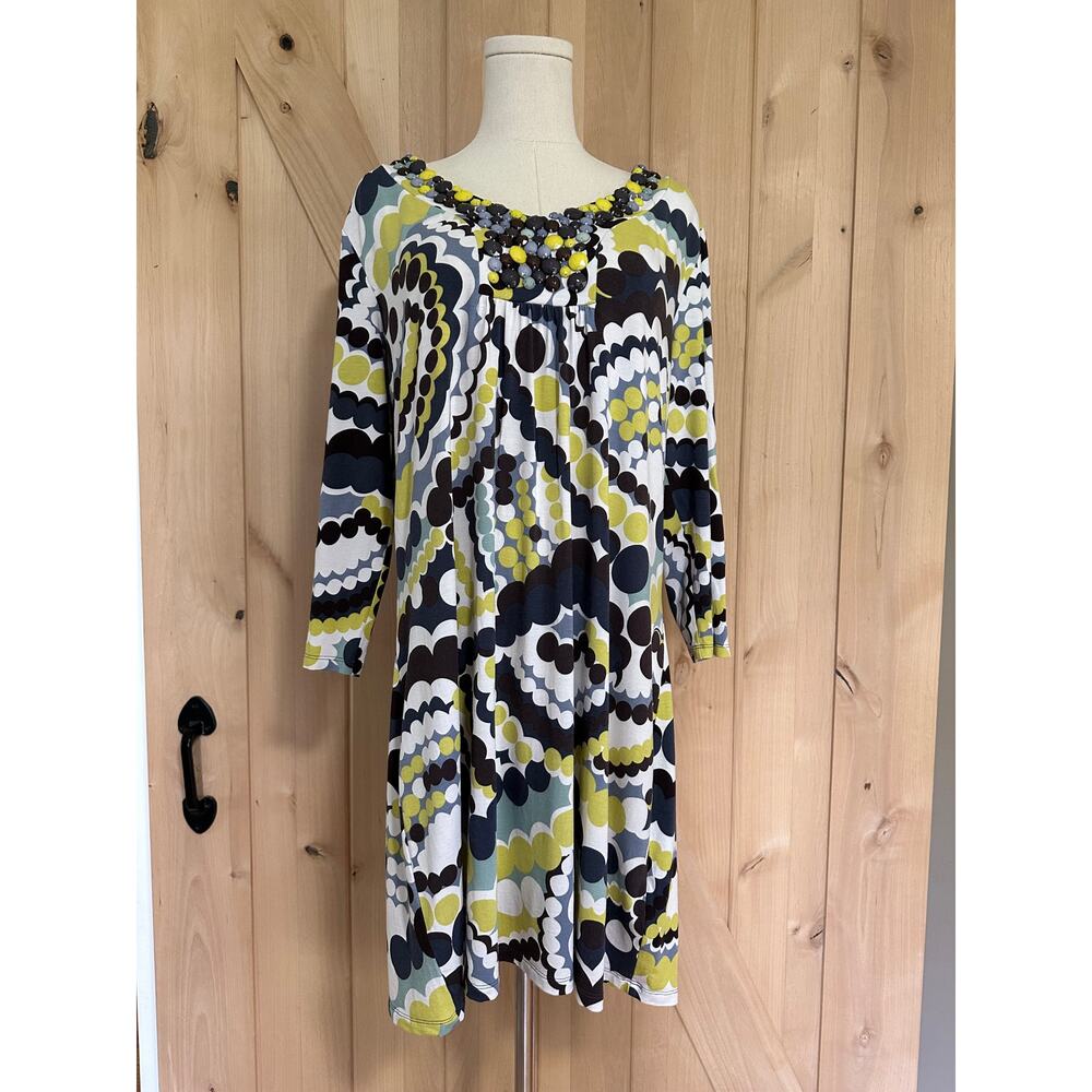 Boden | Embellished Geometric Pattern Jersey Tunic Dress | Size 14